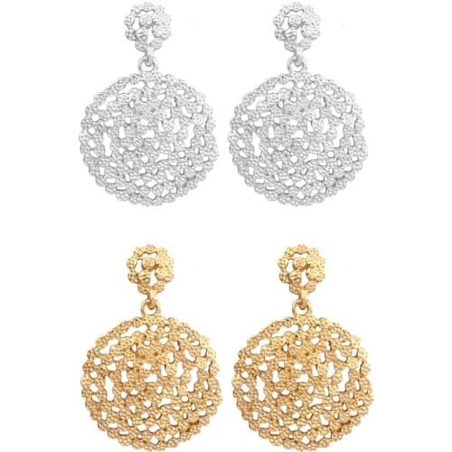Classic Gold or Rhodium Color Plating Rough Hammered Effect Filigree Drop Earrings For Women Girl High Quality Punk Chunky