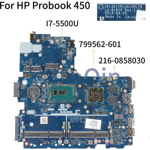 KoCoQin laptop Motherboard For HP Probook 440 450 G2 I7-5500U Mainboard 799562-001 799562-601 ZPL40/ZPL50 LA-B181P 216-0858030