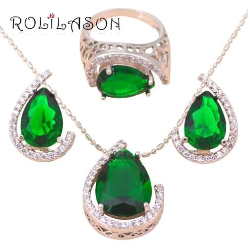 Filled Peridot Crystal Health Nickel & Lead free Earring Necklace Ring size #7.5 #8.5 #9.25 Jewelry Set JS303