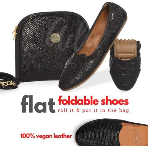 2021 Spring Summer Black Belle Flat Women Shoes And Bag Set Roll Put it in Cover Casual Rubber Sole 35 - 41