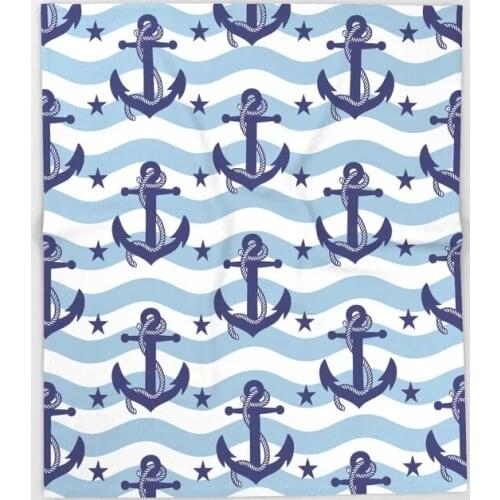 Anchor Cartoon Throws for Sofa Cute Kids Design Sailor Stripes Light Blue Blankets Christmas Decorations for Home Anime Blanket