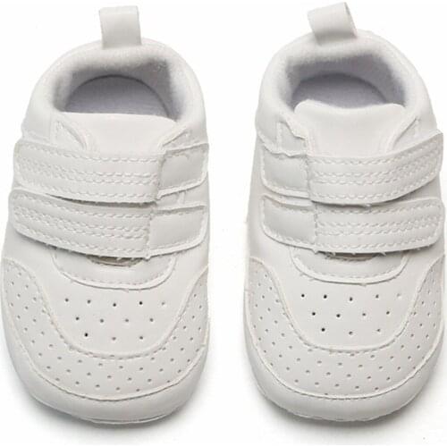 Toddler Baby Boys Girls Leather Sneakers, Anti-Slip Soft Sole Crib Shoes Infant Prewalker Shoes Solid White 0-12M