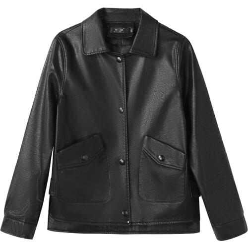 Women Black Pu Leather Jackets New Loose Soft Leather Jackets Punk Coat Streetwear Female Faux leather Outerwear Womens Clothing