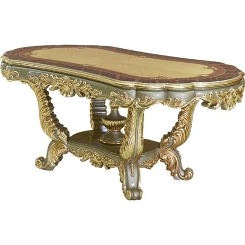 Solid wood villa furniture European-style household dining table and chair combination large apartment champagne gold