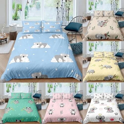 Cartoons Cute Koala Bedding Set 3D Printing Children Adult Animal Duvet Cover Bedclothes Quilt Sets King Queen Single Size