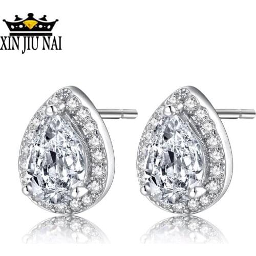 Fashion Classic Sliver Color Water Drop Shaped Zircon Stud Earring Wedding Earrings For Women Jewelry Gift Christmas Earrings