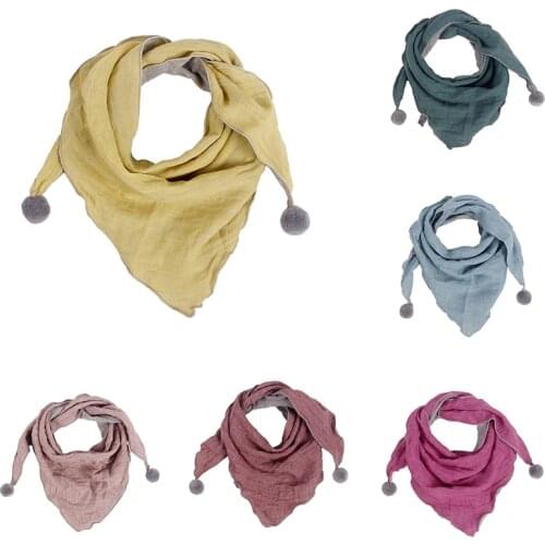 NEW Baby Girls Scarf Triangle Scarves Spring Winter Boys Shawl Children Neck Collars Warm Kids Neckerchief Cute Pompom Scarves