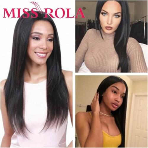 MISS ROLA Black Long Straight Synthetic Middle Part Heat Rresistant Fiber Wig For Women