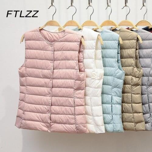 Autumn Winter Sleeveless Down Jacket Vests Women Slim Button Up Short White Duck Down Coats Female Lightweight Vest Outerwear