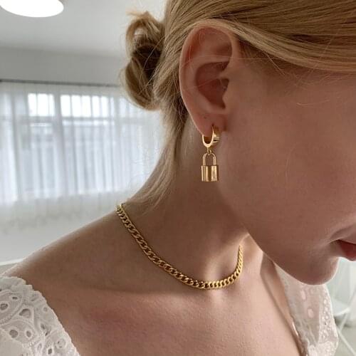 Brass With 18K Gold Padlock Statement Drop Earring Women Fine Jewelry Designer T Show Runway Gown Jewelry Rare INS Japan Korean
