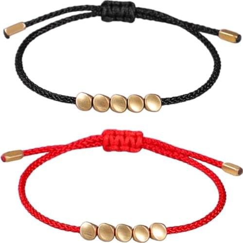 Tibetan Buddhist Creative Irregular Copper Beads Red Black Rope Pulling Bracelet For Women Men Handmade Knots Thread Bracelets