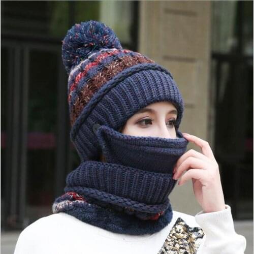 Thicken Fleece Scarf Hats mask Beanies Soft For Womens Warm Breathable Wool Knitted Winter Hat Letter Ski Cap кепка