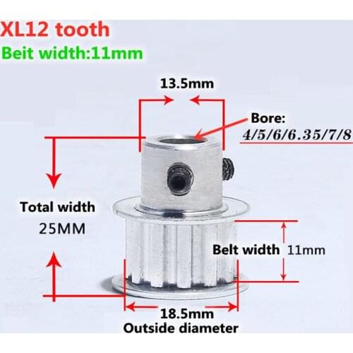XL12T Timing Pulley 5/6/6.35/7/8/10mmBore Gear Pulley 5.08mm Pitch Aluminum Alloy Synchronous 11mm Belt WidthTiming Belt Pulleys