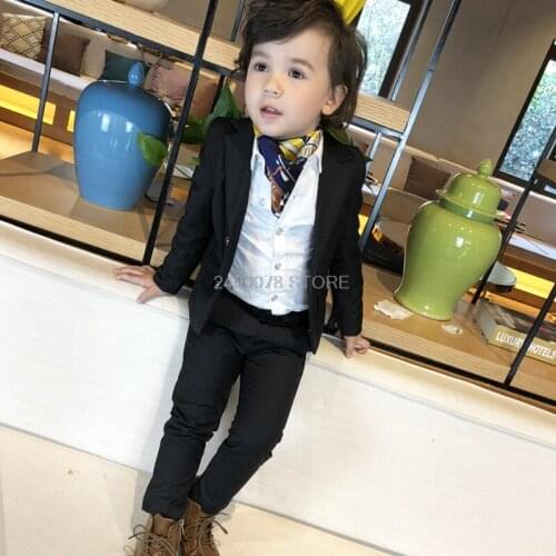 Japan Kids Wedding Suit Flower Boys Jacket+Pants 2Pcs Clothing Set Kids Host Dance Formal Tuxedo Party Performance Dress Costume