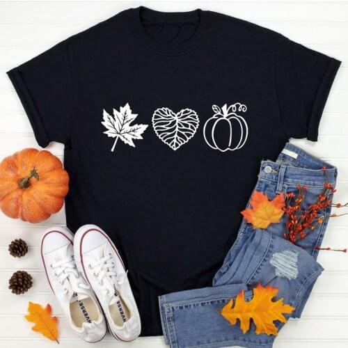 Leaf Love Pumpkin T-shirt Fashion Women Autumn Thanksgiving Holiday Tshirt Cute Fall Vibes Seasonal Graphic Tee Shirt Top
