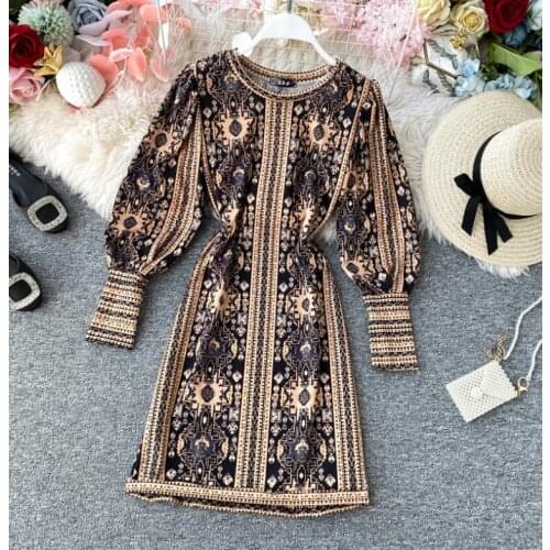 Spring summer womens runway fashion Designer style print dress female sexy long slim vintage dress TB1004