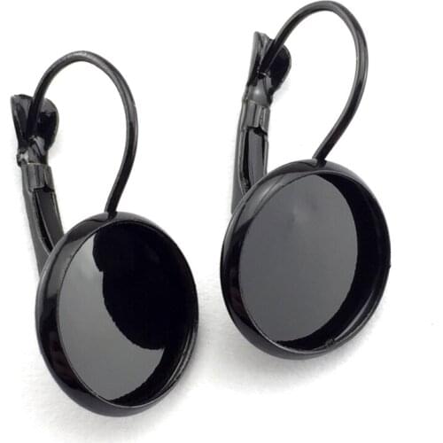 12mm 20pcs Earring Hooks Round Mixed Color Plated Cabochon Tray Earring Blank Base Supplies for Jewelry