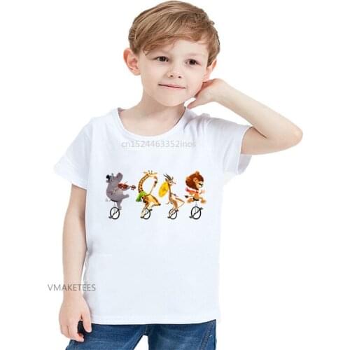 2018 Summer Girls & Boys Short Sleeve T shirt Funny Wild Animals On Unicycles Print T-shirt Baby Kids Cartoon Clothes,HKP5682