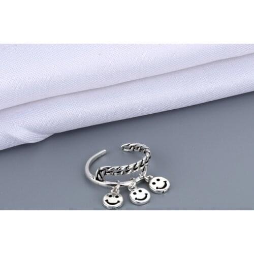 2021 Vintage Ancient Silver Color Happy Smiling Face Open Rings For Women Hip Hop Stackable Link Twisted Ring Fashion Jewelry