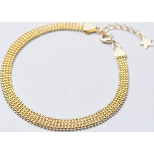 4mm 18K Gold Authentic 925 Sterling silver White/Gold Multi-Rows Beads Chain Bracelet nets Shape 15cm-17.5cm Jewelry TLS376