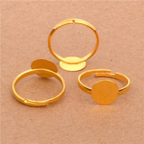 40pcs 10mm Pad Diy Silver Gold Bonze Nikel Ring Base Anillo Adjustable Ring Blanks Glue On Cabochon Rings Findings