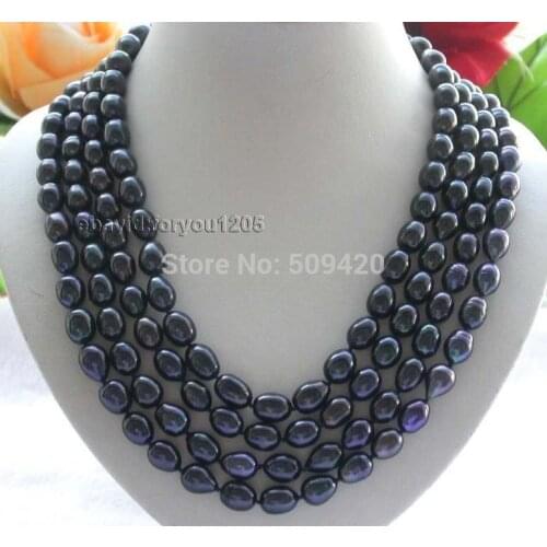Free Shipping 80" Longest Genuine Natural 10-12mm Black Rice Pearl Necklace