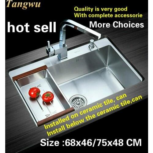 Free shipping Household kitchen manual sink single trough standard food grade 304 stainless steel hot sell 680x460/750x480 MM