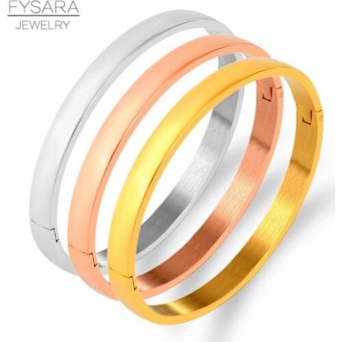 FYSARA Classic Womens Bangles For Women Rose Gold Color Titanium Steel Charm Cuff Bracelet Simple Trendy Jewelry
