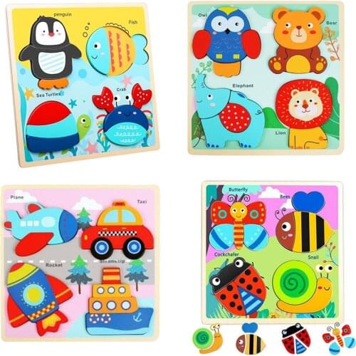 Baby Toys Wooden 3d Puzzle Tangram Shapes Learning Cartoon Animal Intelligence Jigsaw Puzzle Toys For Children Educational