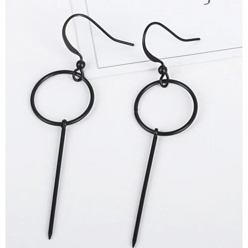 Long Stick Small Hoop Circle Golden Silver Plated Black Metallic Dangle Earrings Drop Earrings for Women