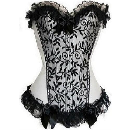 Two Colors Pleated Black Flower Fishnet V-Line Corset Lace Border Corset 3S3094 Free Shipping Sexy Lingerie Corset