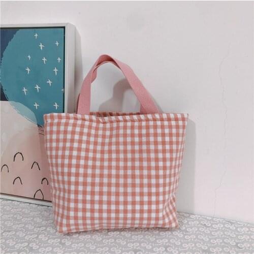 Cotton Plaid Portable Lunch Bag Thickened Keep Warm Kids School Lunch Bags Picnic Food Storage Bag Korean Women Small Handbag