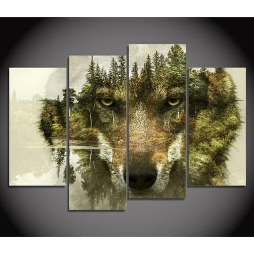 Animal Posters and Prints for Living Room 5 Panels Canvas Painting Wall Wolf Wall Art Picture for Home Design Frameless