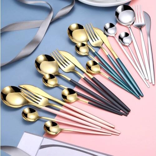 4Pcs/set Black Gold Cutlery Set 18/10 Stainless Steel Dinnerware Silverware Flatware Set Dinner Knife Fork Spoon Dropshipping