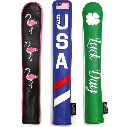 New Embroidered Flamingos PU Leather Alignment Stick Cover Elegant Stick Holder Golf Club Protector