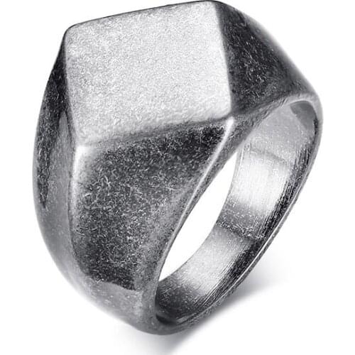 New Punk Chunky Flat Rhombus Top Thumb Ring For Men Fraternal Band Stainless Steel Retro Viking Male Jewelry Rock Hiphop Bijoux