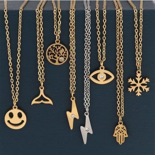 Stainless Steel Necklace Gold Color Snowflake Party Womens Pendant Necklace Fashion Female Choker Necklaces Simple Map Jewelry