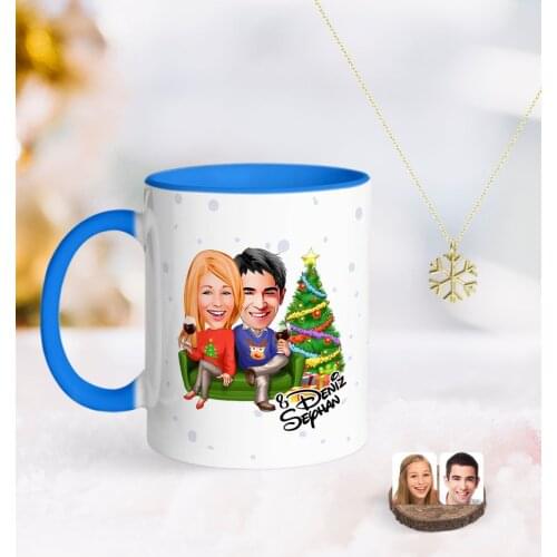 Personalized New Year Valentine Caricature Of Blue mug And Snow Them Kolye-4