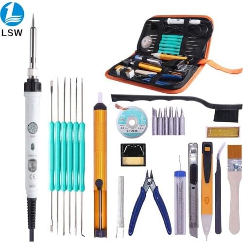 PJLSW Soldering Iron 26 in 1 Soldering Iron Kits 60w Adjustable Temperature with ON/OFF Switch 6 Soldering Iron Tips,Stand,Desol