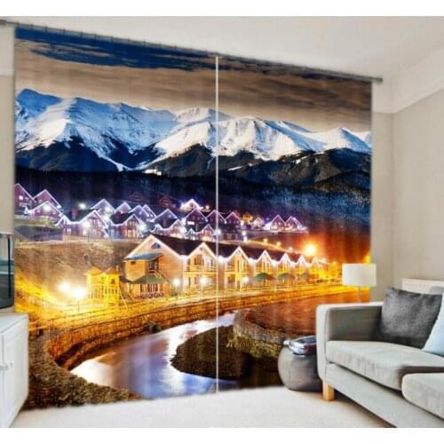 Country night scene Curtain Luxury Blackout Bedroom 3D Window Curtain living room decorate Cortina Drapes Rideaux pillowcase