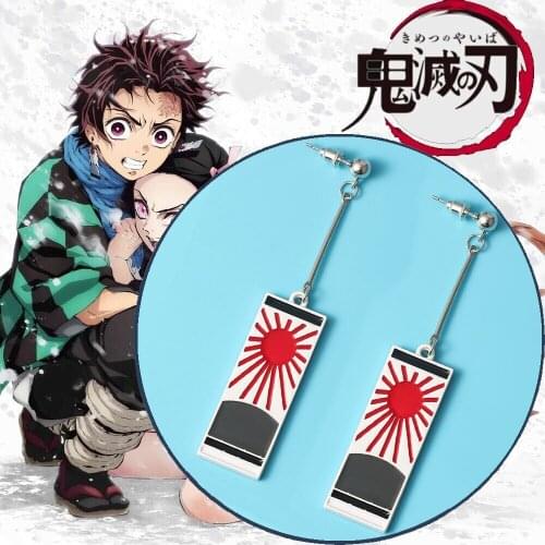 High Quality Demon Slayer Earrings Kamado Tanjirou Earring Ear Stud Cosplay Props Christmas Gifts Kimetsu No Yaiba Accessory
