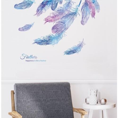 Blue-purple feathers Wall sticker living room bedroom home decoration wallpaper background removable mural modern style stickers