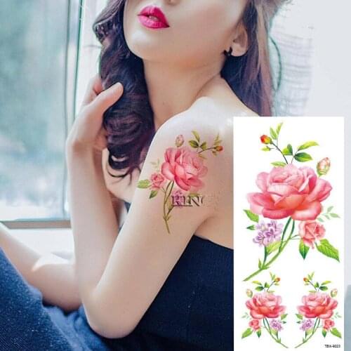 2017 Waterproof temporary tattoos stickers sexy romantic dark rose flowers flash fenna tattoos fake body art Tattoo sleeve