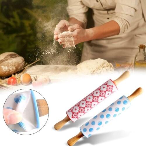 12inch Non-Stick Rolling Pin Wooden Handle Pastry Dough Flour Roller Kitchen Baking Cooking Tools Dot Patterned Rolling Pins