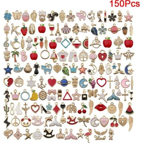 150pcs/lot Enamel Pendant Mix Style Flower Animal Charms Alloy Metal Jewelry Accessories Handmade Cute Baby Gift For Christmas