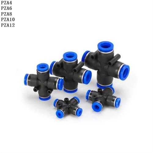 2-8pcs/Lot PZA4, PZA6, PZA8, PZA10, PZA12 Cross Shaped Pneumatic Fitting 4 to 12mm OD Hose Tube Push In Air Gas Quick Coupling