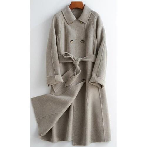 2020 Long Wool Coat Women Double Breasted Korean Jacket Spring fall Woolen Coat Overcoat Abrigos Mujer Elegante B12Y01668 KJ6158