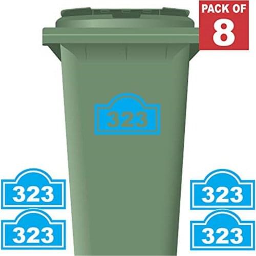 8 X Personalised Printed Wheelie Bin Number Stickers with House Number Street Name Classic Style