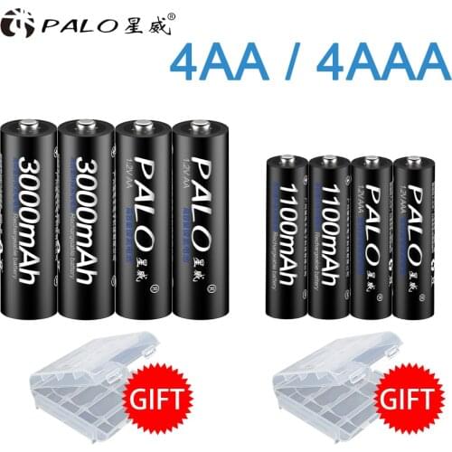 Palo 4pcs 1.2V AA battery rechargeable nimh aa battery for toys+4pcs pre-charged AAA battery nimh 1.2V aa aaa battery sets