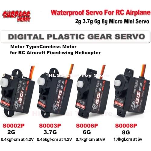 Surpass Hobby Airplane Digital Servo 2g 3.7g 6g 8g Plastic Gear Micro Mini Servos for RC Aircraft Fixed-wing Helicopter